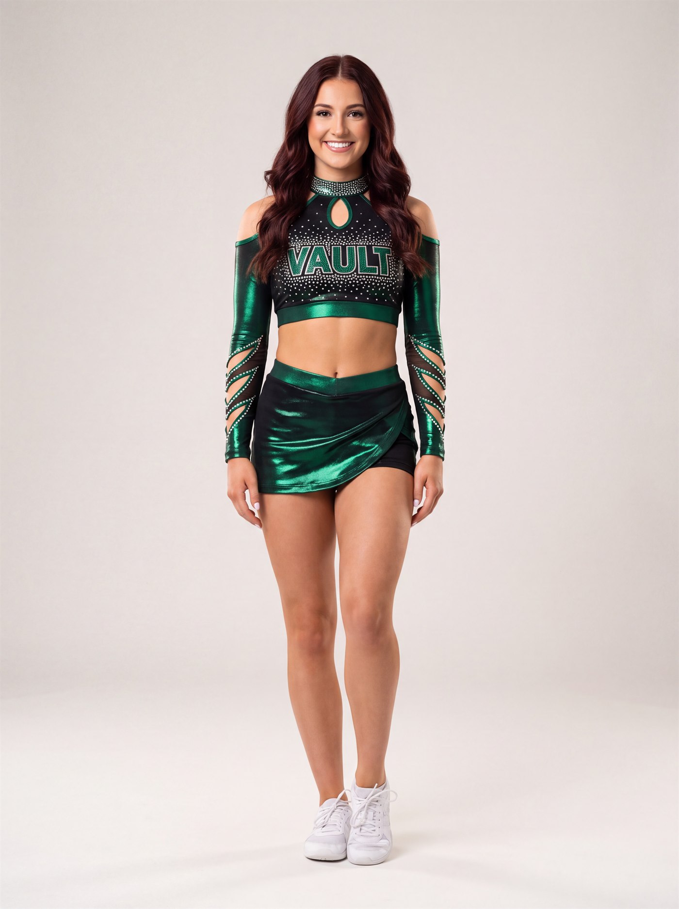 Malachite — custom All Star competition uniform, front view